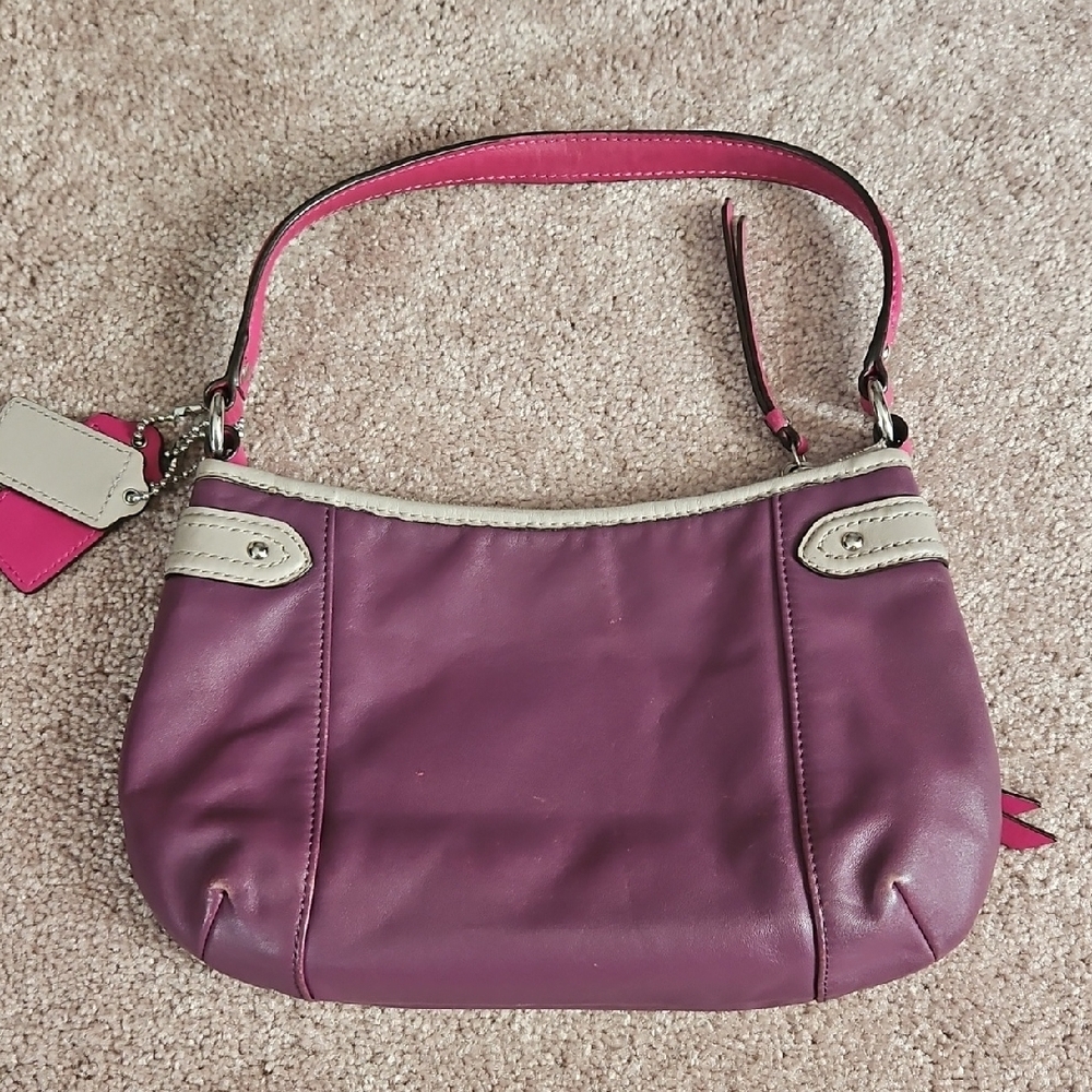 Coach Purple and Tan Leather Shoulder Bag - Picture 2 of 6